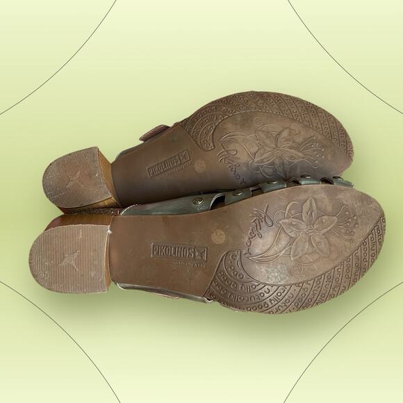 Pikolinos Women’s Praga Mule Heels Clogs Sage Green Leather Size EU 40 US 9 - Picture 10 of 13